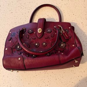 Coach Willow Floral Mercer Satchel in Red Leather
